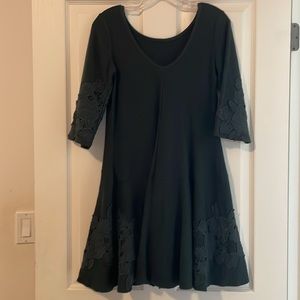 Anthropologie Linen/Cotton Embroidered Forest Green Dress Sz XS/S